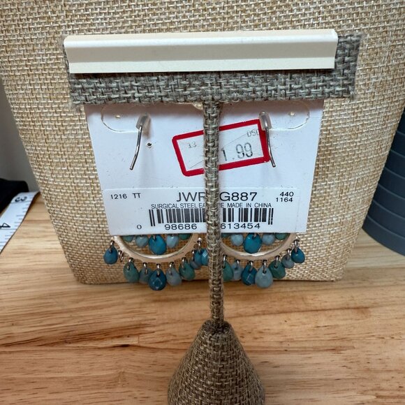 Liz Claiborne Silver-Tone Teardrop Earrings With Green & Blue Accents Surgical - Picture 3 of 5